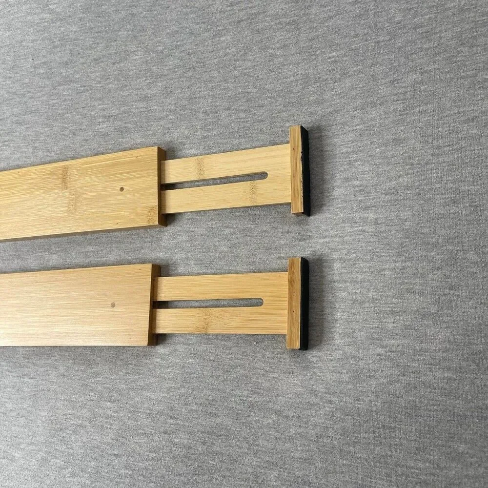 Wooden Bamboo Storage Adjustable Divider Drawer Separator 2 PCS. Set